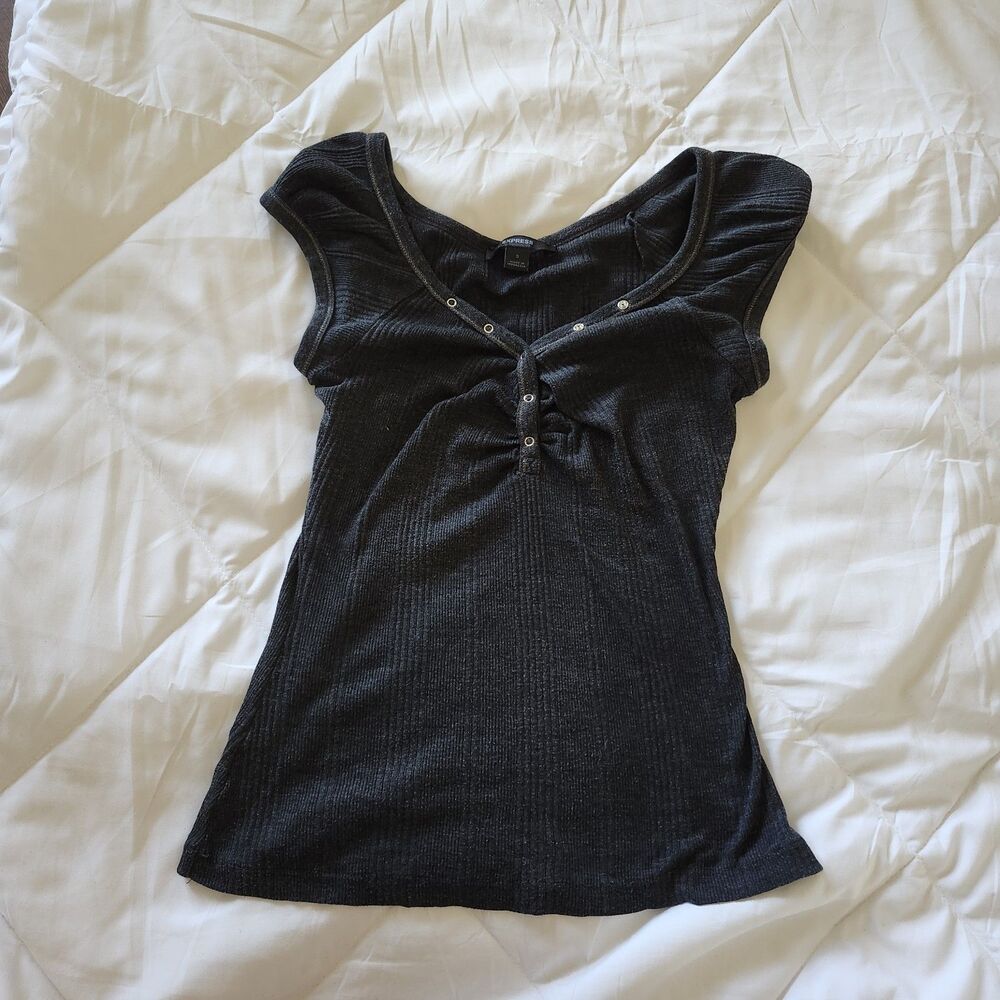 Express Gray Fitted V Neck Top Size S